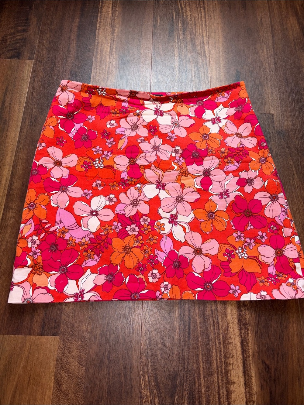 Floral A-Line Mini Skirt in Red-Pink